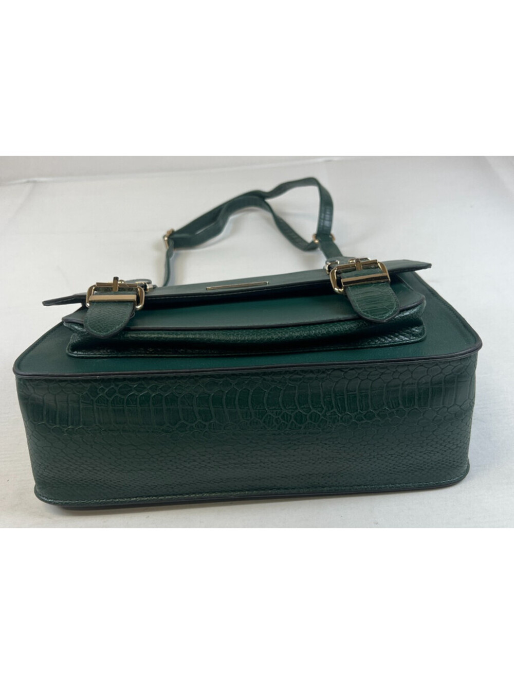 River Island Green Faux Leather Crossbody Satchel Bag Strap Buckle Handbag - Picture 8 of 13